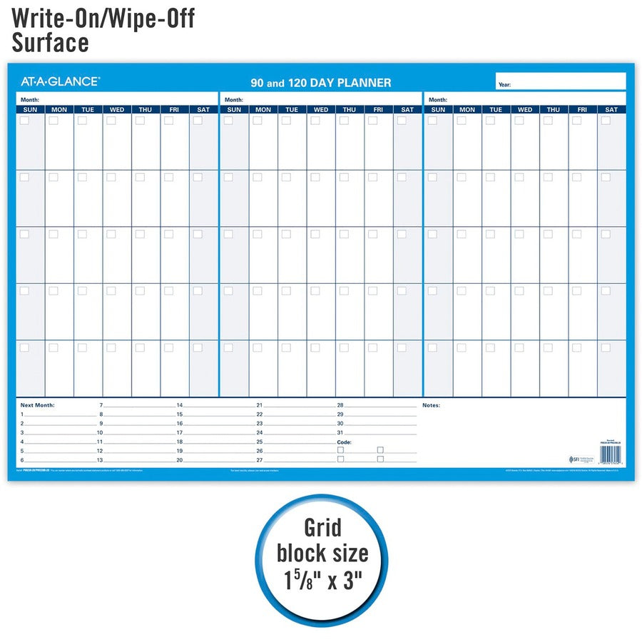 Monthly - 36" x 24" Sheet Size - Blue - Erasable, Laminated - 1 Each