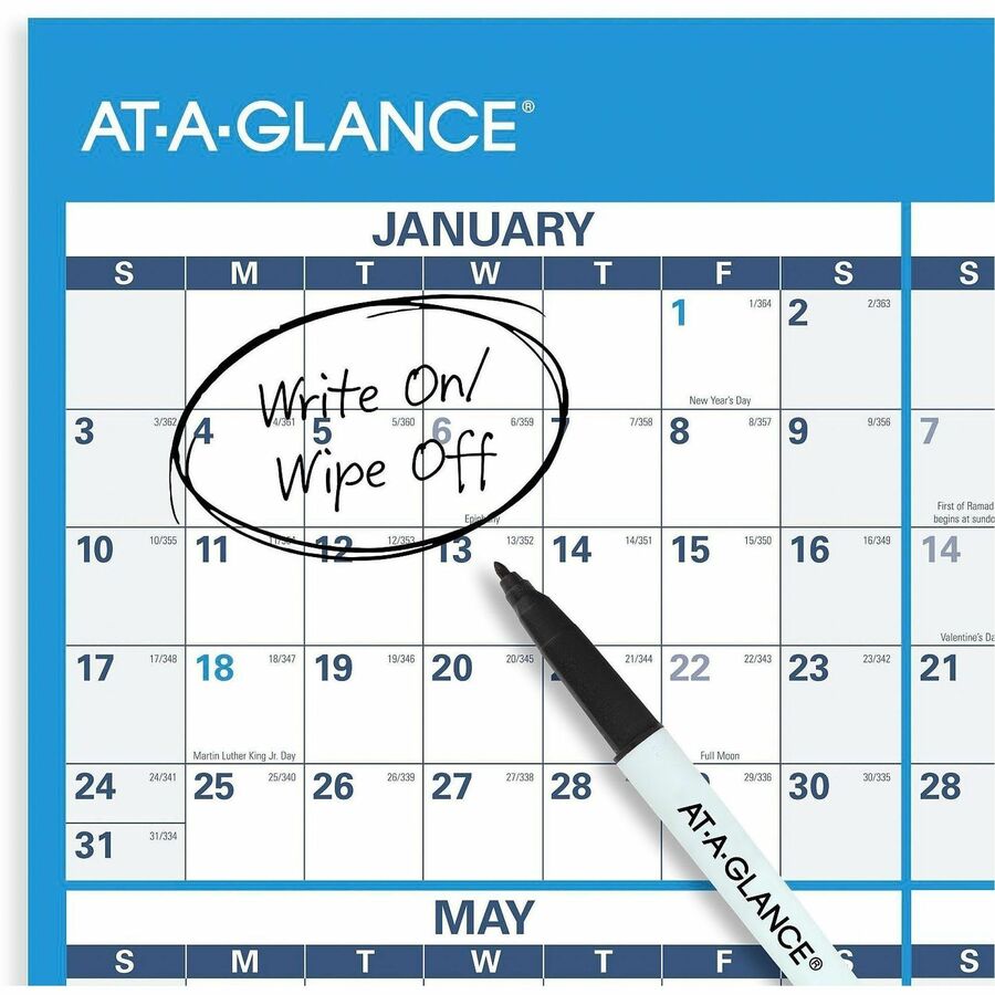 At-A-Glance Horizontal Reversible Erasable Wall Calendar, Extra Large, 48" x 32", 12-Month, January 2026–December 2026, White/Gray, Laminated, 1 Each