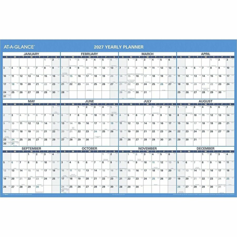 At-A-Glance Horizontal Reversible Erasable Wall Calendar, Extra Large, 48" x 32", 12-Month, January 2026–December 2026, White/Gray, Laminated, 1 Each