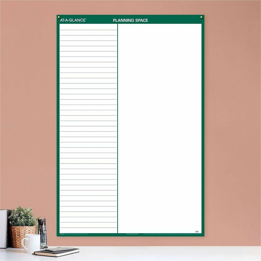 At-A-Glance Vertical Reversible Erasable Wall Calendar, Extra Large, 12-Month, January 2026-December 2026, 48" x 32", White/Green, Laminated, 1 Each