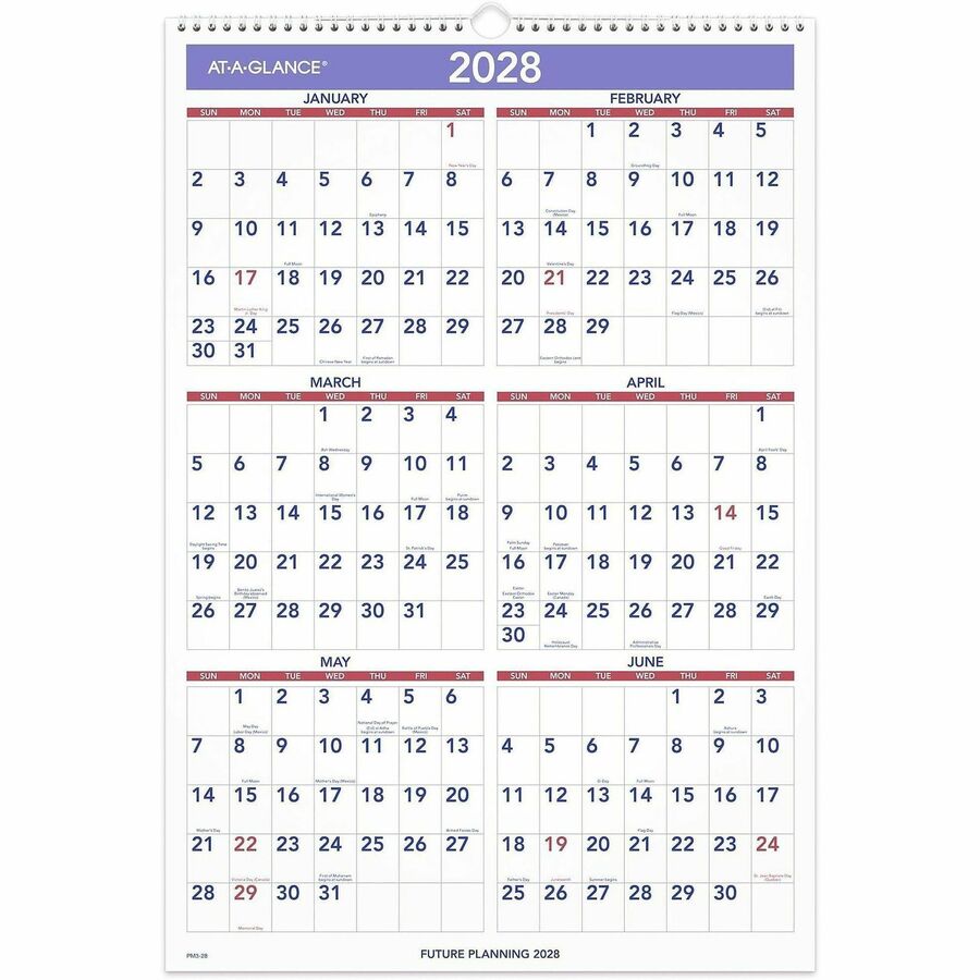 At-A-Glance Wall Calendar, Large, Monthly, January 2026–December 2026, 1 Month Per Page, 15.5" x 22.75", White, Wire Bound, Hanging Loop, 1 Each