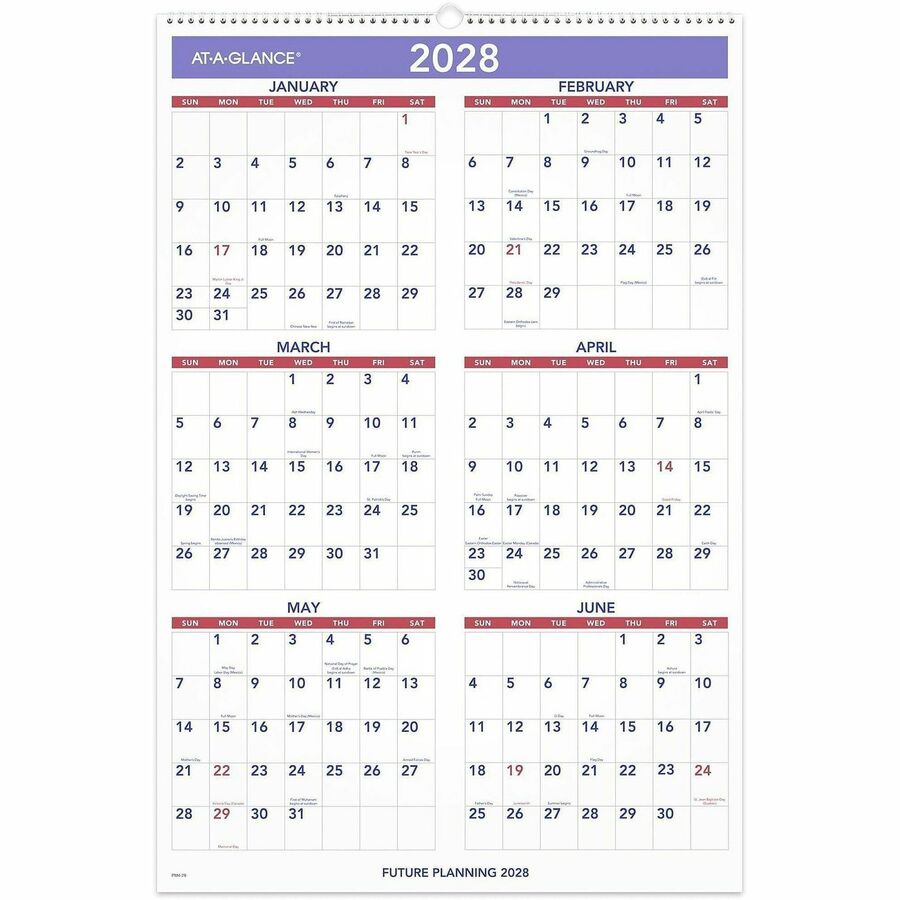 At-A-Glance Wall Calendar, Large, Monthly, 12 Months, January 2026–December 2026, 1 Month Per Page, 20" x 30", White, Wire Bound, Hanging Loop, 1 Each