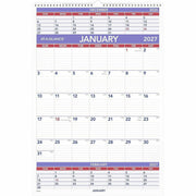 At-A-Glance 3-Month Wall Calendar, Large, Monthly, January 2026–December 2026, 15.5" x 22.75", White, Wire Bound, 3-Month Single Page Layout, 2" x 2.5" Blocks, 1 Each