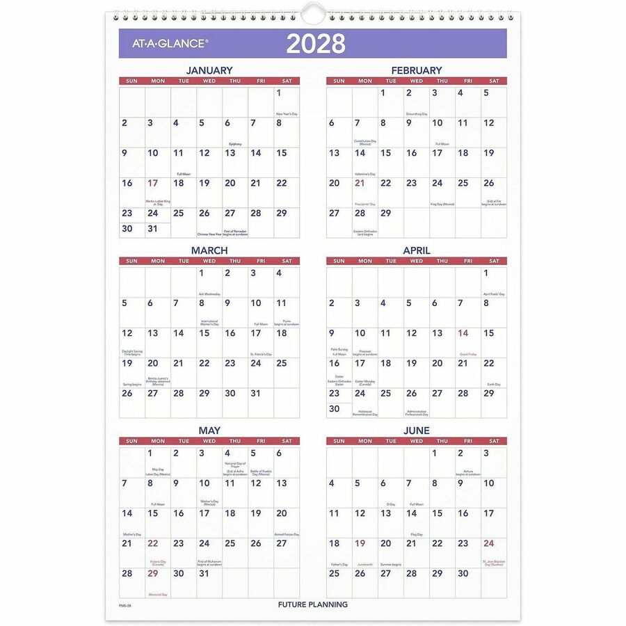 At-A-Glance 3-Month Wall Calendar, Large, Monthly, January 2026–December 2026, 15.5" x 22.75", White, Wire Bound, 3-Month Single Page Layout, 2" x 2.5" Blocks, 1 Each