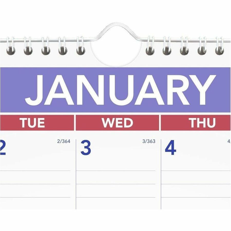 Medium - Julian Dates - Monthly - 12 Month - January 2026 to December 2026 - 1 Month Single Page Layout - 12" x 17" Sheet Size - White Sheet - 1.56" x 2.44" Block - Wire Bound - Blue, White - Laminate - Erasable, Laminated, Hanging Loop - 1 Each