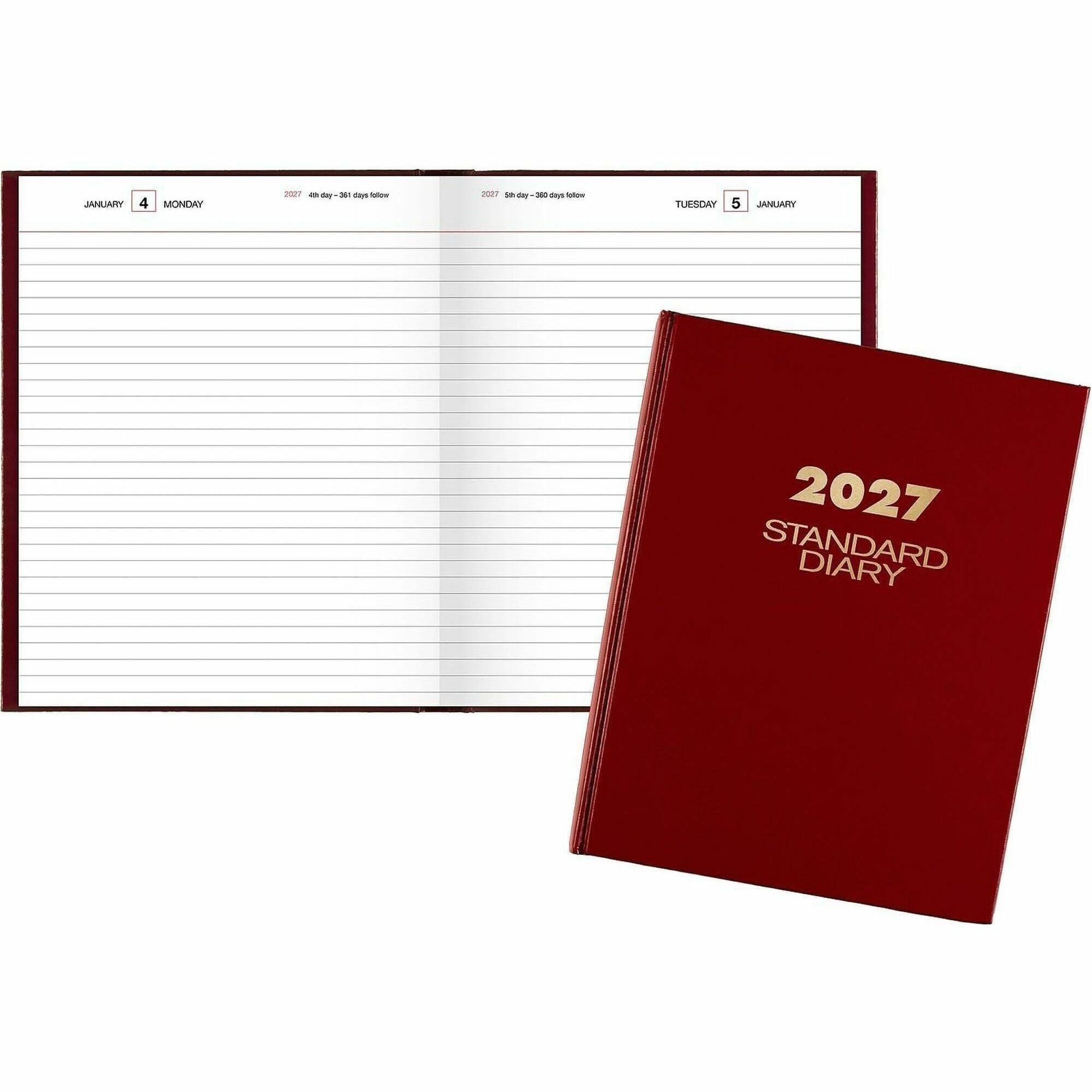 At-A-Glance Standard Diary, Medium, Daily, Julian Dates, 12-Month, January-December 2026, 1 Day Per Page, 7.5" x 9.5", White Pages, Red Vinyl/Faux Leather Cover, Address & Phone Directory, 1 Each