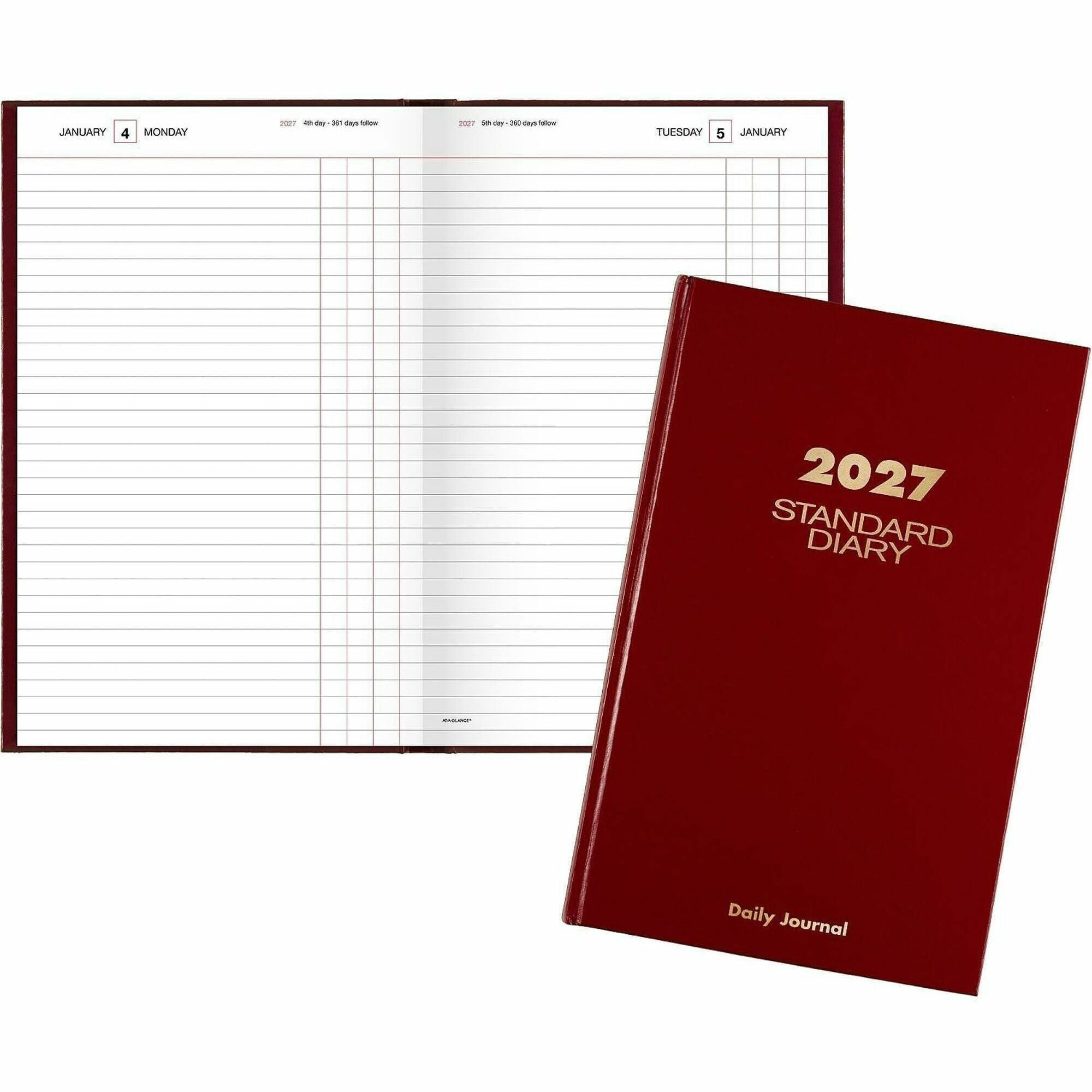 At-A-Glance Standard Diary, Large, Daily, 1 Year (Jan-Dec 2026), 1 Day Per Page, 7 3/4" x 12", White Pages, Case Bound, Red Vinyl/Faux Leather Cover, Address & Phone Directory, 1 Each