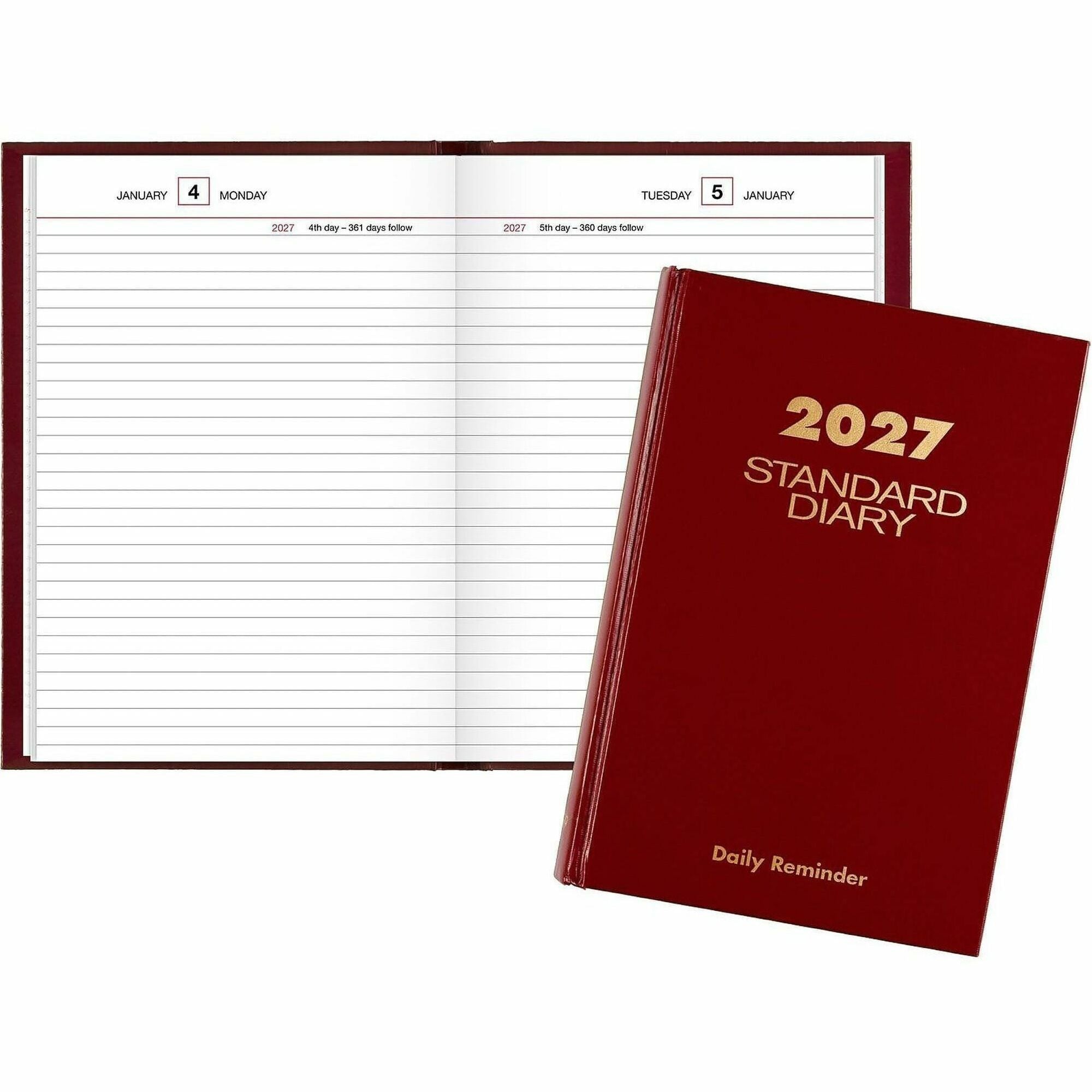 At-A-Glance Standard Diary Reminder, Small, Daily, 12-Month, January 2026–December 2026, 1 Day Per Page, 5 3/4" x 8 1/4", White Pages, Red Vinyl/Faux Leather Cover, 1 Each