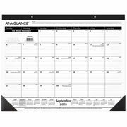 Academic - Julian Dates - Monthly - 16 Month - September 2025 to December 2026 - 1 Month Single Page Layout - 22" x 17" Sheet Size - White Sheet - 2.88" x 2.38" Block - Headband - Desk Pad - Poly, Paper - Black Cover - 17.1" Height x 21.8" Width - 1 Each