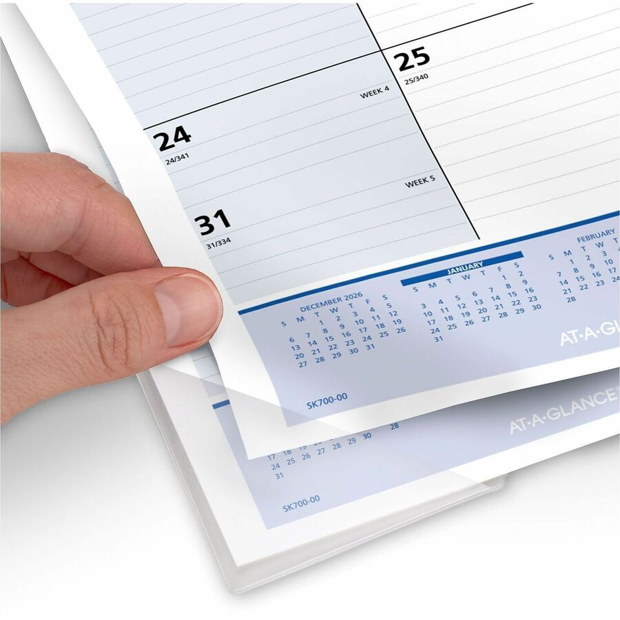 Standard - Julian Dates - Monthly - 13 Month - January 2026 to January 2027 - 1 Month Single Page Layout - 22" x 17" Sheet Size - White Sheet - 2.50" x 2.50" Block - Headband - Desktop - Blue, Yellow, White - Poly, Paper - 1 Each