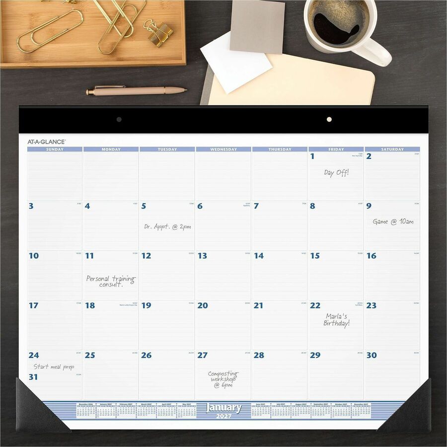 At-A-Glance Desk Pad Calendar, Large, Monthly, January 2026–December 2026, 19" x 24", 1 Each, Blue/Gray/White, Poly/Paper