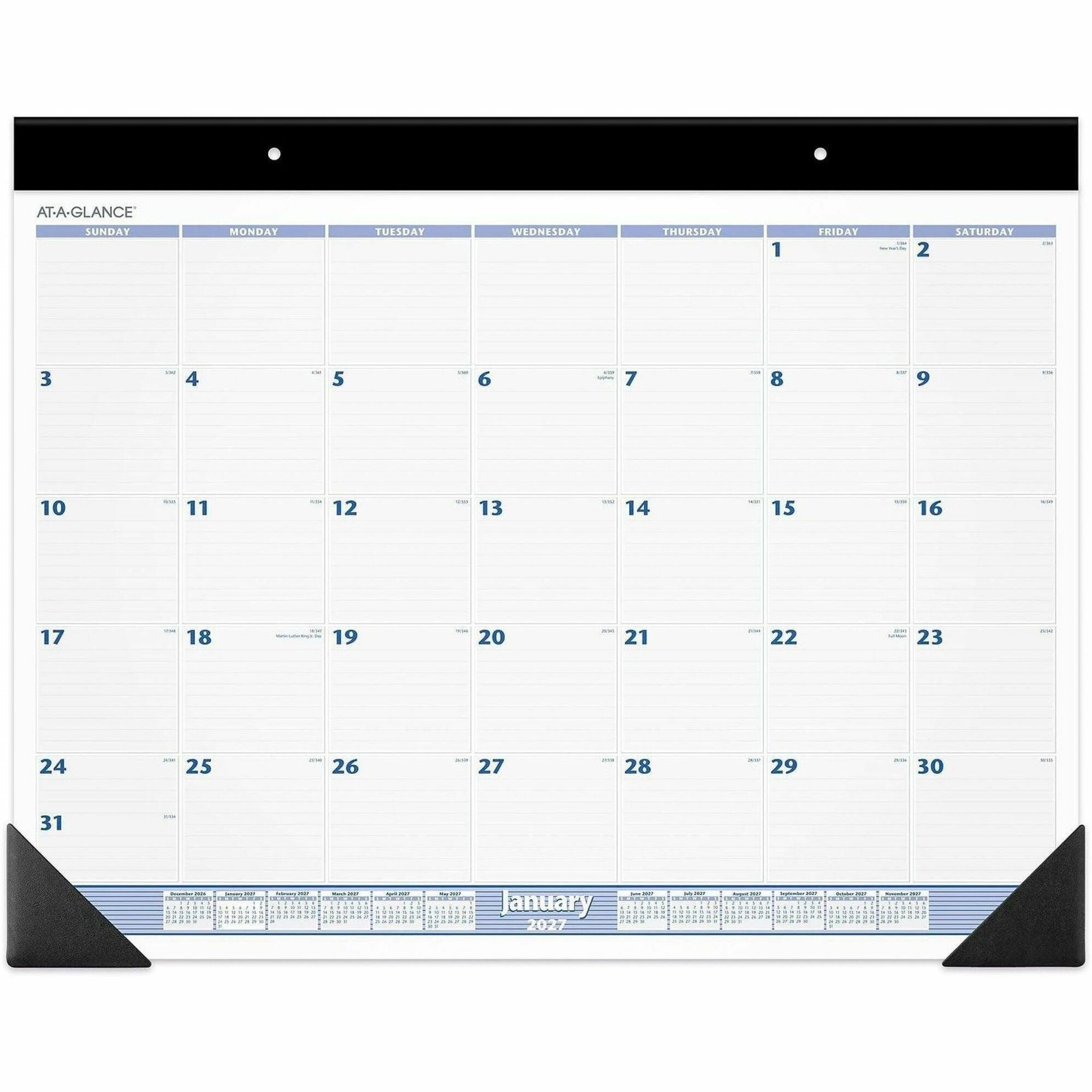 At-A-Glance Desk Pad Calendar, Large, Monthly, January 2026–December 2026, 19" x 24", 1 Each, Blue/Gray/White, Poly/Paper