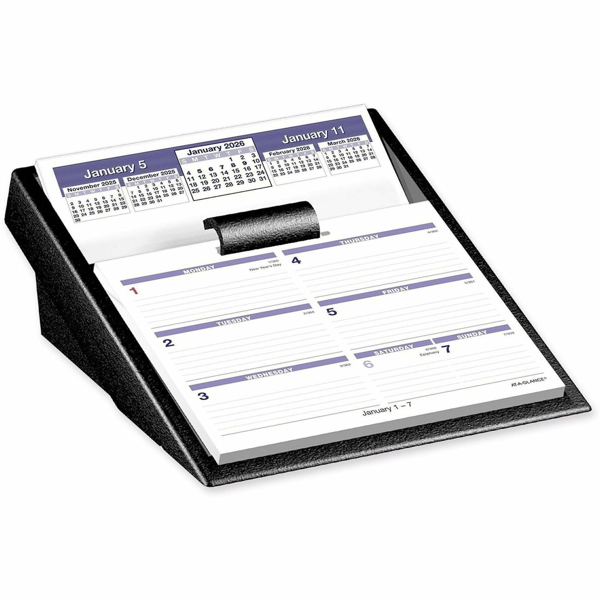 Large - Julian Dates - Weekly - 12 Month - January 2026 to December 2026 - 1 Week Double Page Layout - 5 1/2" x 7" Sheet Size - White Sheet - 1-ring - Desk - Black, Blue, White - Paper - 1 Each