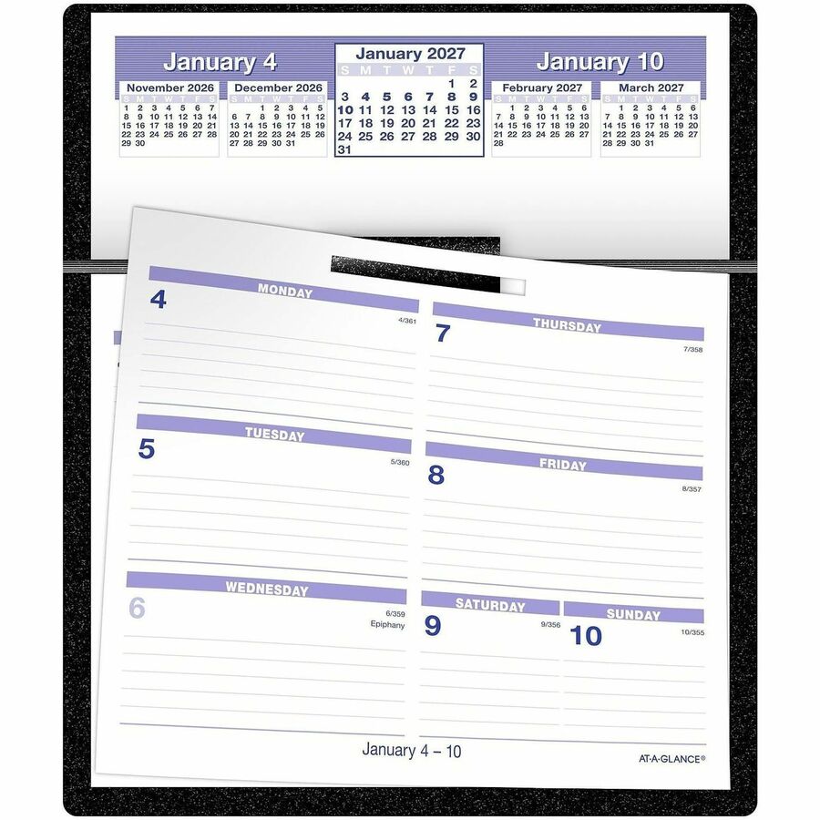 Large - Julian Dates - Weekly - 12 Month - January 2026 to December 2026 - 1 Week Double Page Layout - 5 1/2" x 7" Sheet Size - White Sheet - 1-ring - Desk - Black, Blue, White - Paper - 1 Each