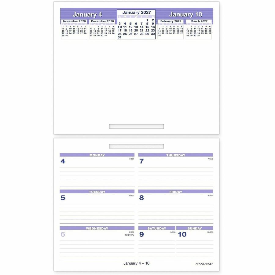 Large - Julian Dates - Weekly - 12 Month - January 2026 to December 2026 - 1 Week Double Page Layout - 5 1/2" x 7" Sheet Size - White Sheet - 1-ring - Desk - Black, Blue, White - Paper - 1 Each