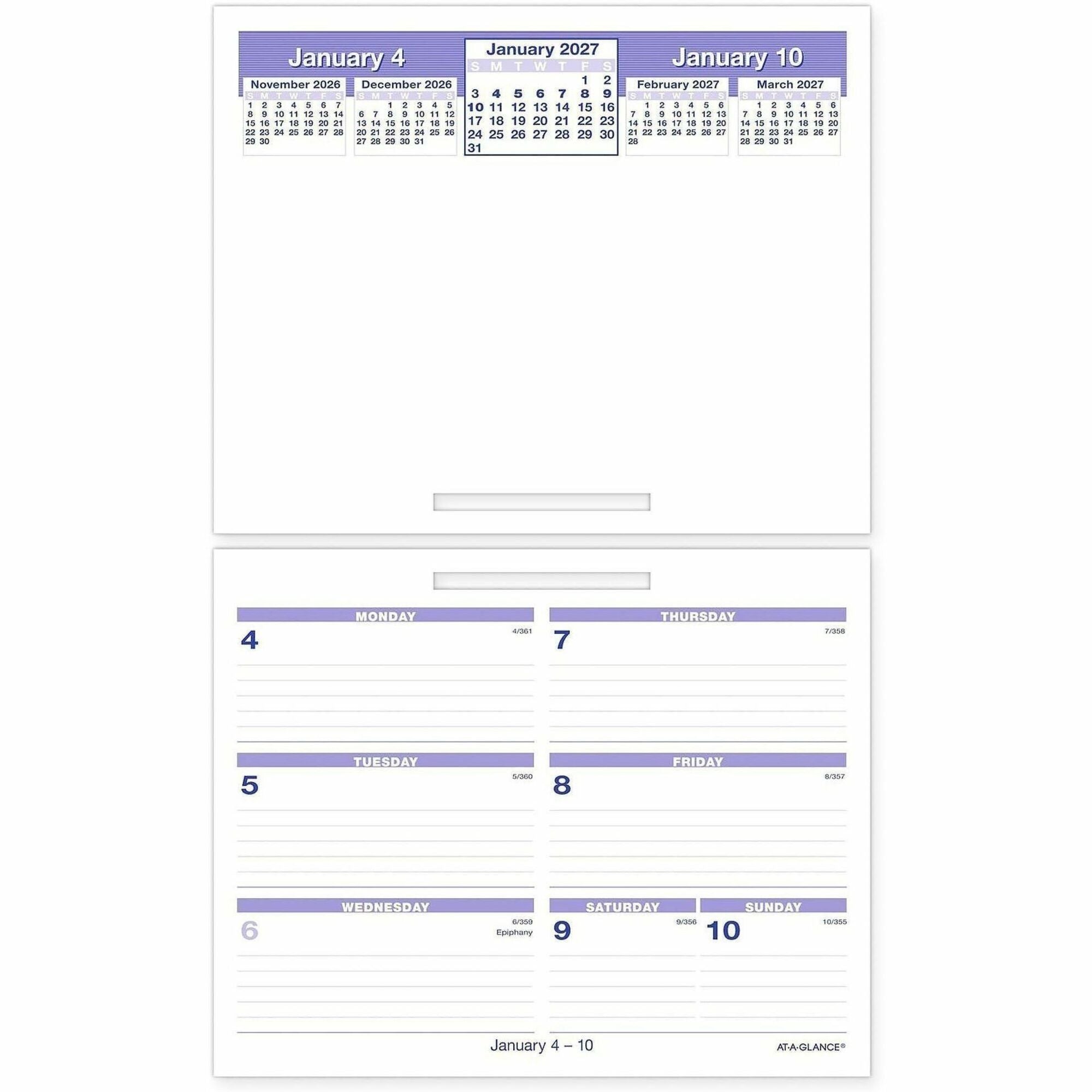 Small - Julian Dates - Weekly - 12 Month - January 2026 to December 2026 - 1 Week Double Page Layout - 6" x 7" Sheet Size - White Sheet - Desk - White, Blue - Paper - 1 Each