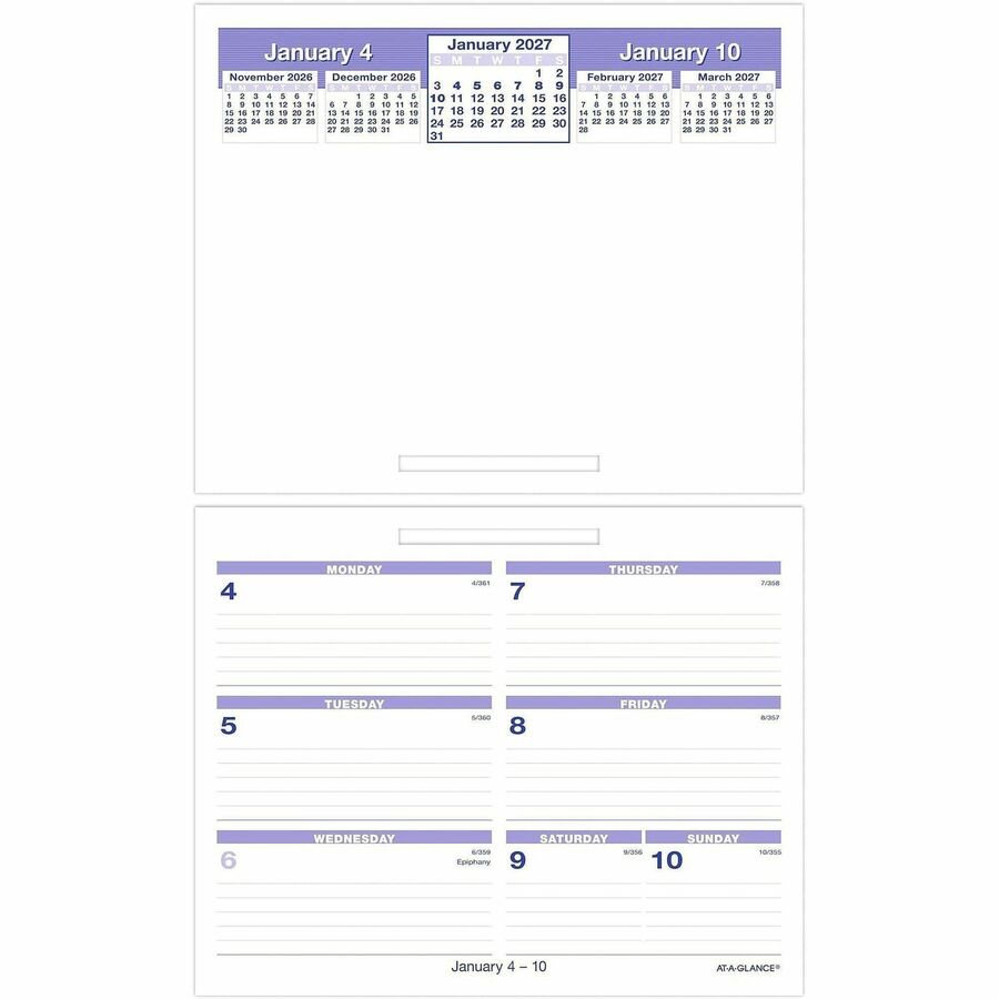 Small - Julian Dates - Weekly - 12 Month - January 2026 to December 2026 - 1 Week Double Page Layout - 6" x 7" Sheet Size - White Sheet - Desk - White, Blue - Paper - 1 Each