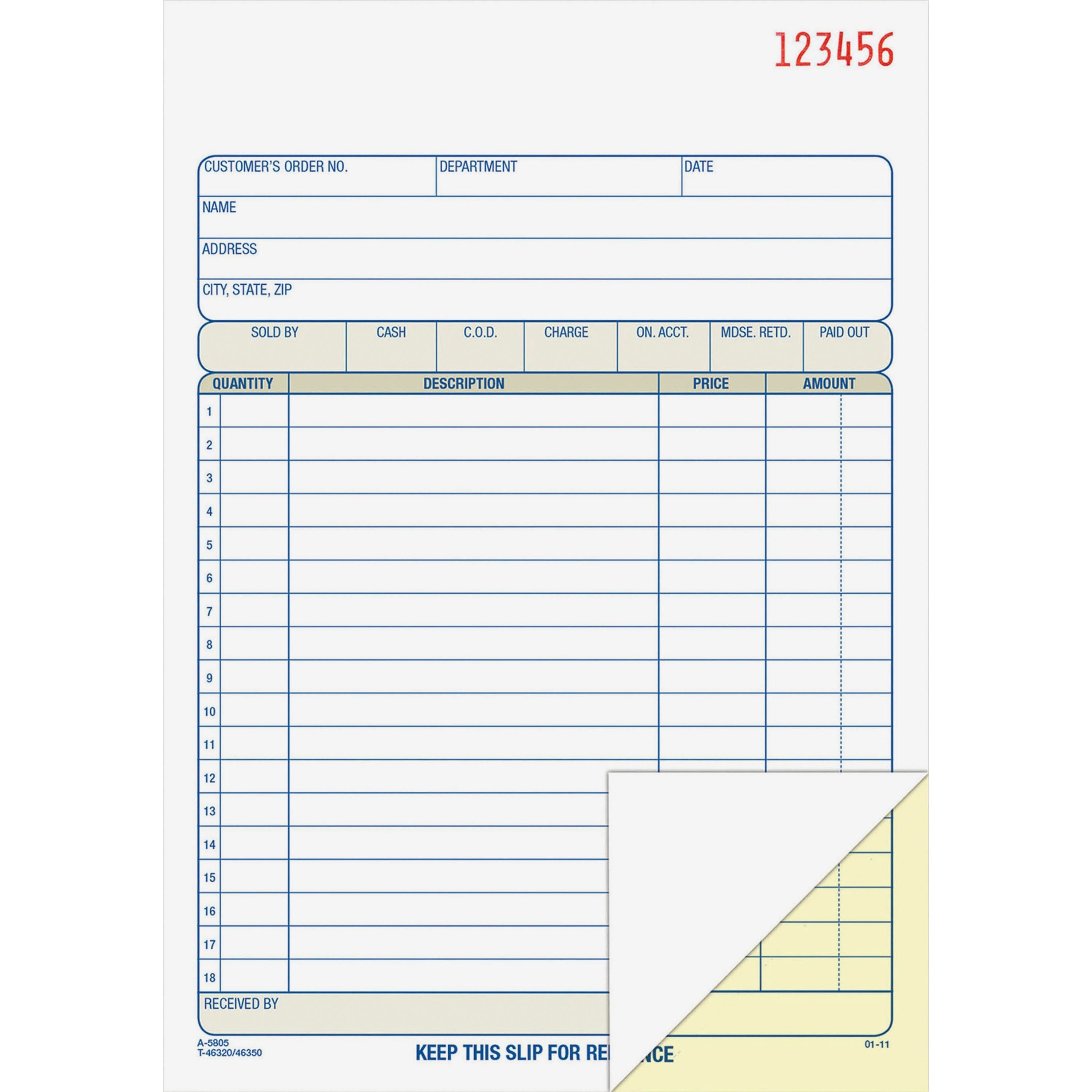 Adams Carbonless 2-part Numbered Sales Order Books - 50 Sheet(s) - 2 Part - Carbonless Copy - 5.56" x 8.43" Sheet Size - White, Canary - Assorted Sheet(s) - Red Print Color - 1 Each