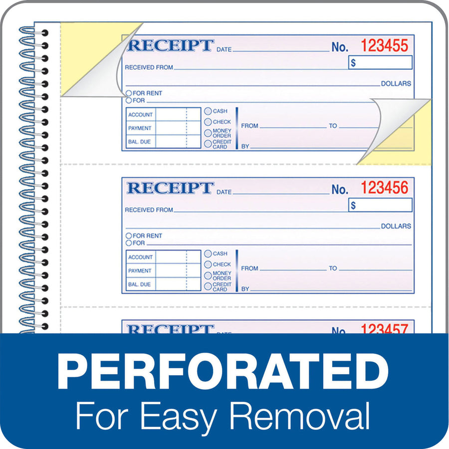 Adams Spiral 2-part Money/Rent Receipt Book - 200 Sheet(s) - Spiral Bound - 2 Part - 11" x 5.25" Form Size - White, Canary - Assorted Sheet(s) - 1 Each