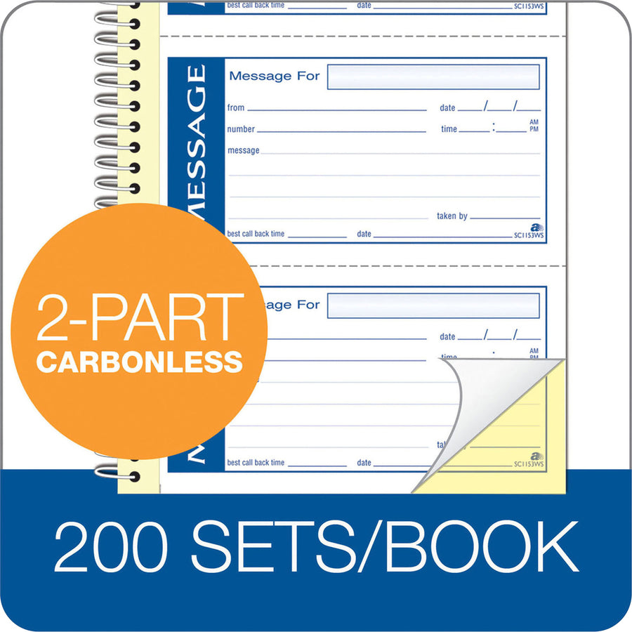200 Sheet(s) - Spiral Bound - 2 Part - Carbonless Copy - 5.25" x 11" Sheet Size - Assorted Sheet(s) - 1 Each