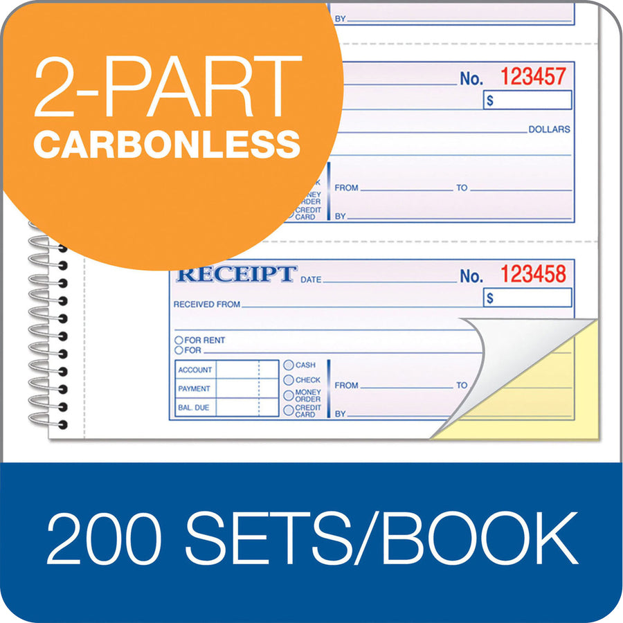 Adams Spiral 2-part Money/Rent Receipt Book - 200 Sheet(s) - Spiral Bound - 2 Part - 2.75" x 7.62" Form Size - White, Canary - Assorted Sheet(s) - 1 Each