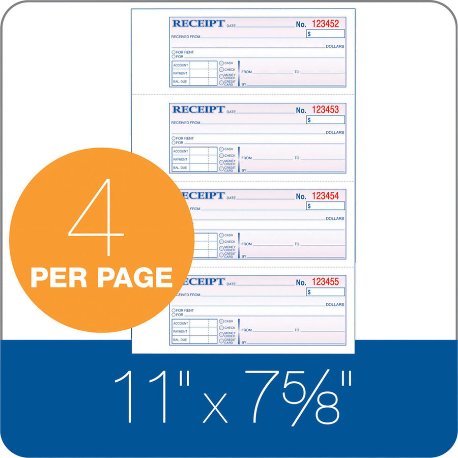 Adams Tapebound 3-part Money Receipt Book - 100 Sheet(s) - Tape Bound - 3 Part - Carbonless Copy - 2.75" x 7.62" Form Size - White, Canary, Pink - Assorted Sheet(s) - 1 Each