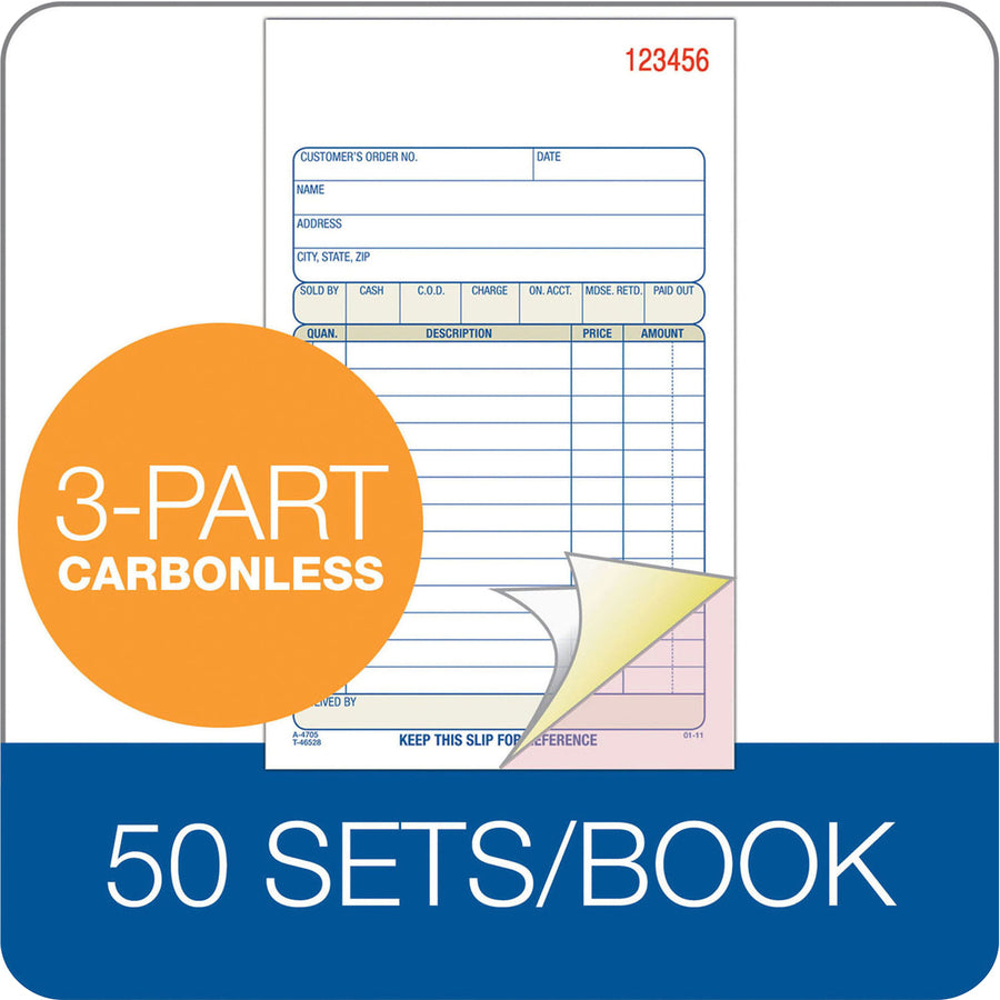 Adams Carbonless 3-part Sales Order Books - 50 Sheet(s) - 3 Part - Carbonless Copy - 4.18" x 7.18" Sheet Size - White, Canary, Pink - Assorted Sheet(s) - 1 Each
