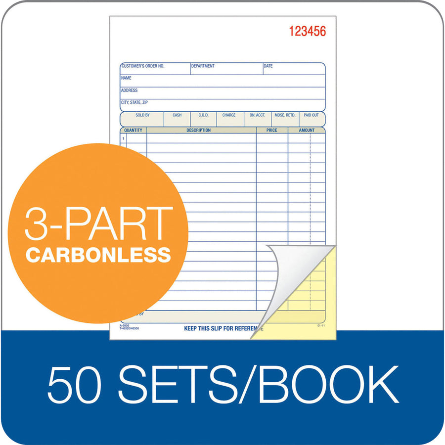 Adams Carbonless 3-part Sales Order Books - 50 Sheet(s) - 3 Part - Carbonless Copy - 5.56" x 8.43" Sheet Size - White, Canary, Pink - Assorted Sheet(s) - 1 Each
