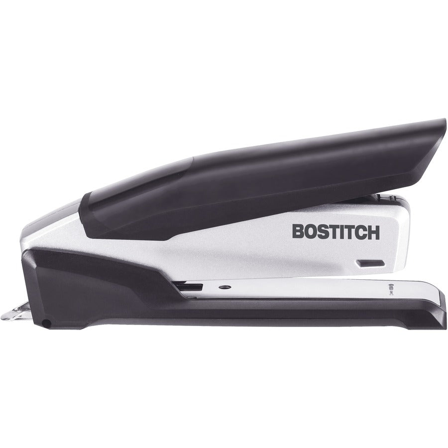 Bostitch InPower Spring-Powered Antimicrobial Desktop Stapler - Staples Upto 28 Sheet - Holds Upto 210 Staple - Full Strip - 4.50" Throat Depth - Silver, Black - Rubber, Die-cast Metal, Metal - 1 Each