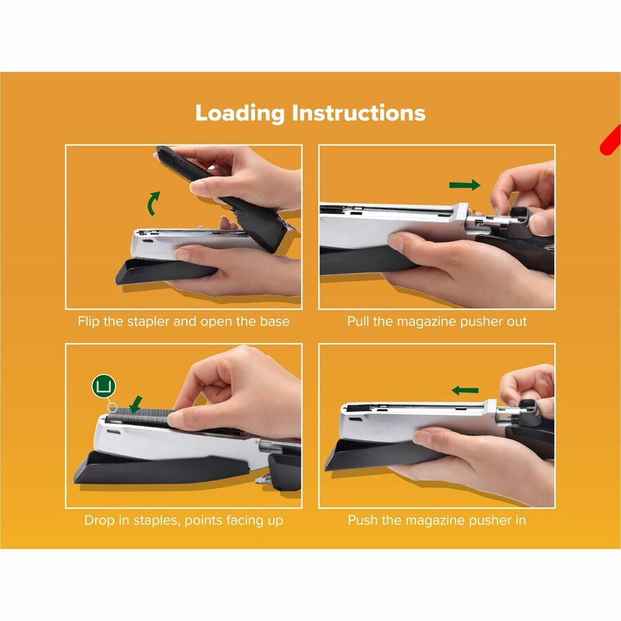 Bostitch InPower Spring-Powered Antimicrobial Desktop Stapler - Staples Upto 28 Sheet - Holds Upto 210 Staple - Full Strip - 4.50" Throat Depth - Silver, Black - Rubber, Die-cast Metal, Metal - 1 Each