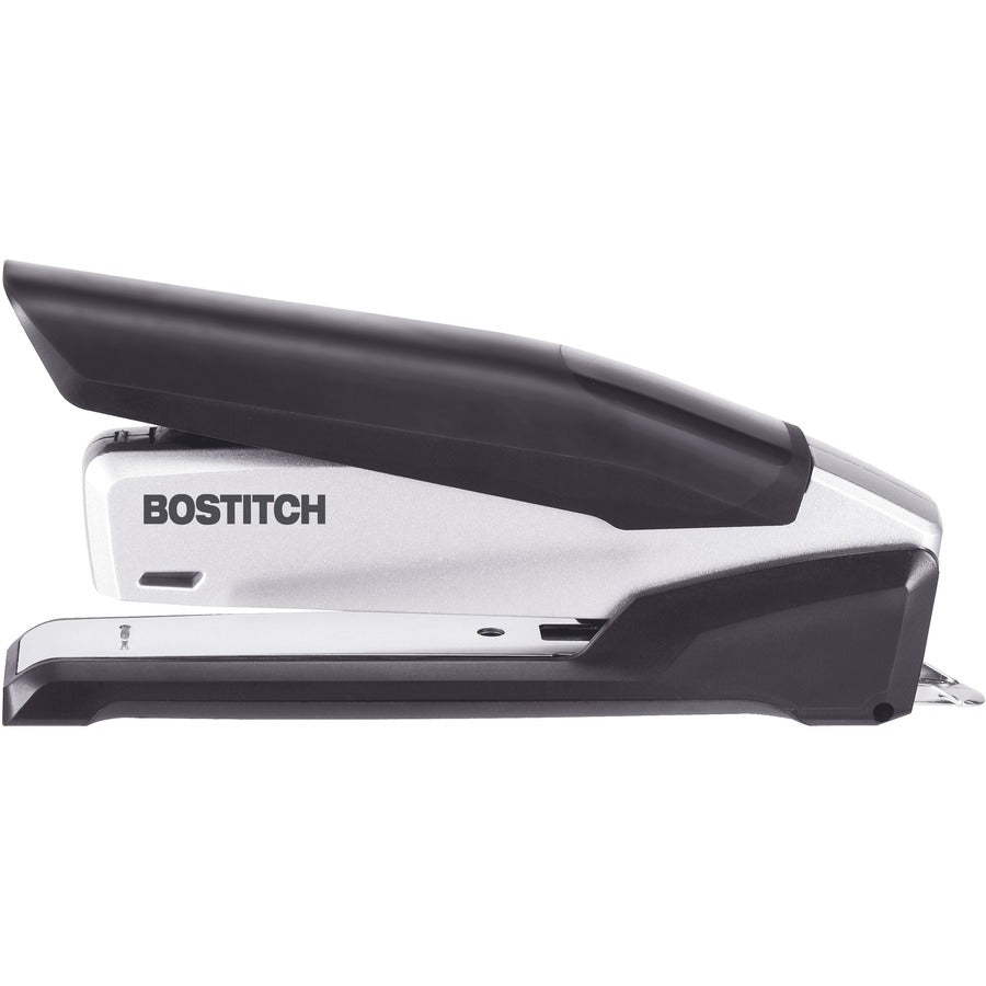 Bostitch InPower Spring-Powered Antimicrobial Desktop Stapler - Staples Upto 28 Sheet - Holds Upto 210 Staple - Full Strip - 4.50" Throat Depth - Silver, Black - Rubber, Die-cast Metal, Metal - 1 Each