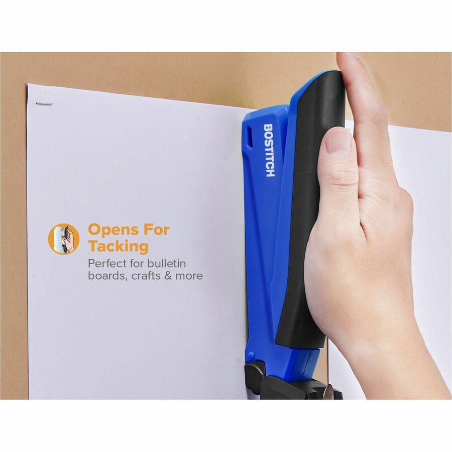 Bostitch InPower Spring-Powered Antimicrobial Desktop Stapler - Staples Upto 20 Sheet - Holds Upto 210 Staple - Full Strip - 4.50" Throat Depth - Blue - Rubber - 1 Each
