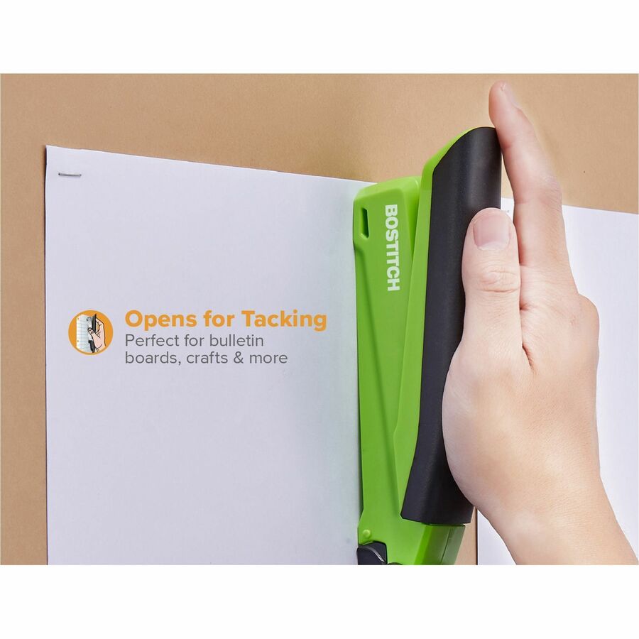 Bostitch InPower Spring-Powered Antimicrobial Desktop Stapler - Staples Upto 20 Sheet - Holds Upto 210 Staple - Full Strip - 4.50" Throat Depth - Green - Rubber - 1 Each