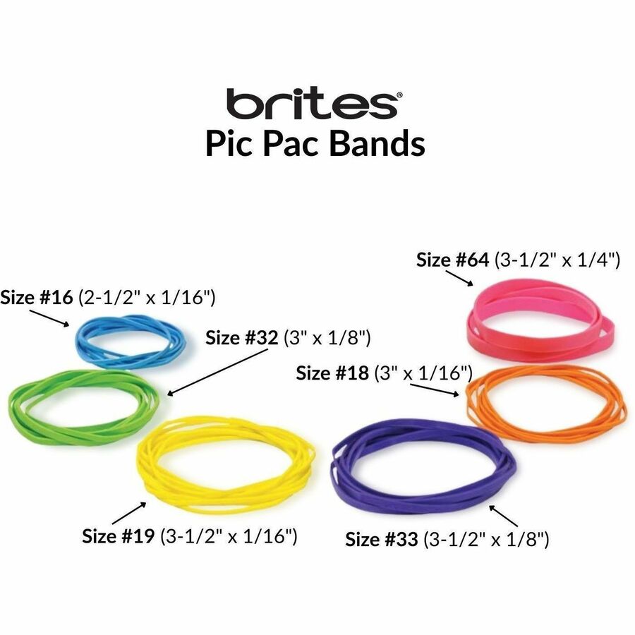 Size: #16, #18, #19, #32, #33, #64 - Reusable, Elastic, Stretchable, Latex-free, Freezer Safe, Microwave Safe, Durable - Pink, Blue, Orange, Lime, Purple, Yellow - 1 Box