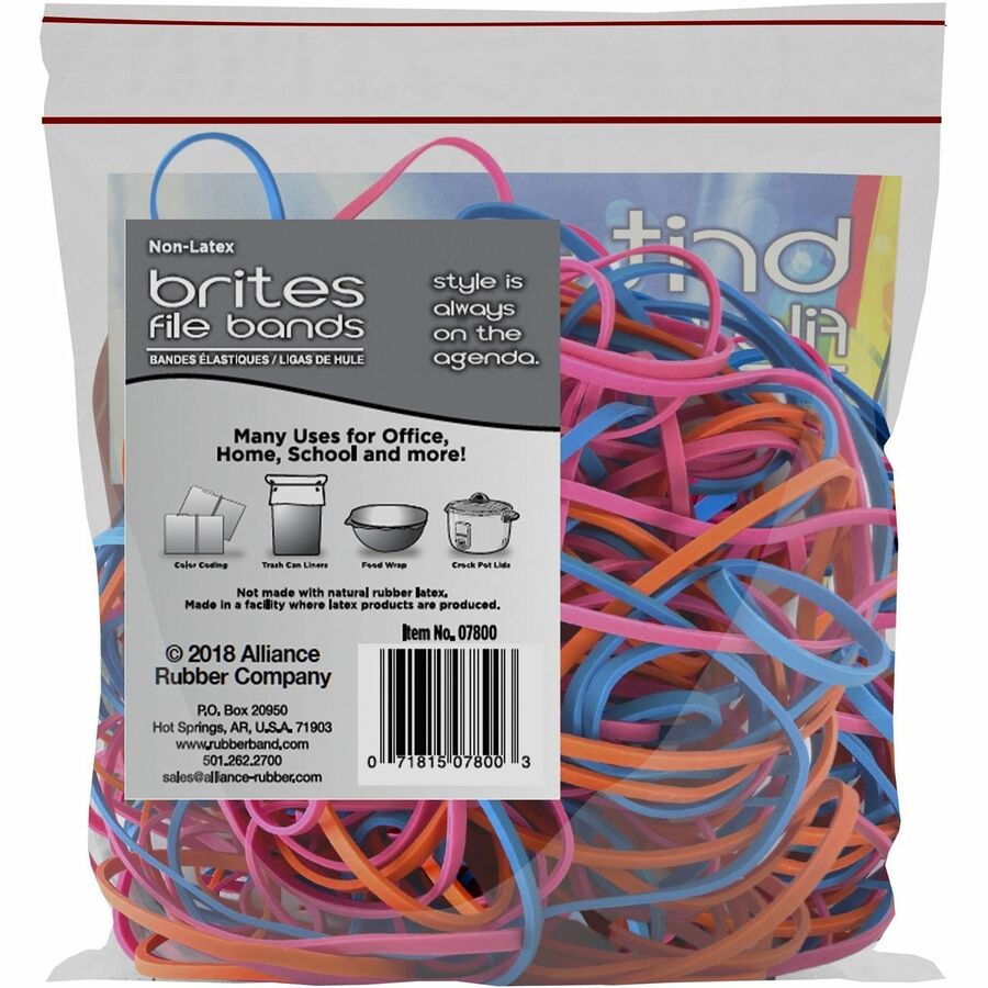 Size: #117B - 7" Length x 0.1" Width - Reusable, Elastic, Stretchable, Latex-free, Freezer Safe, Microwave Safe, Durable - Pink, Blue, Orange - 50 / Pack