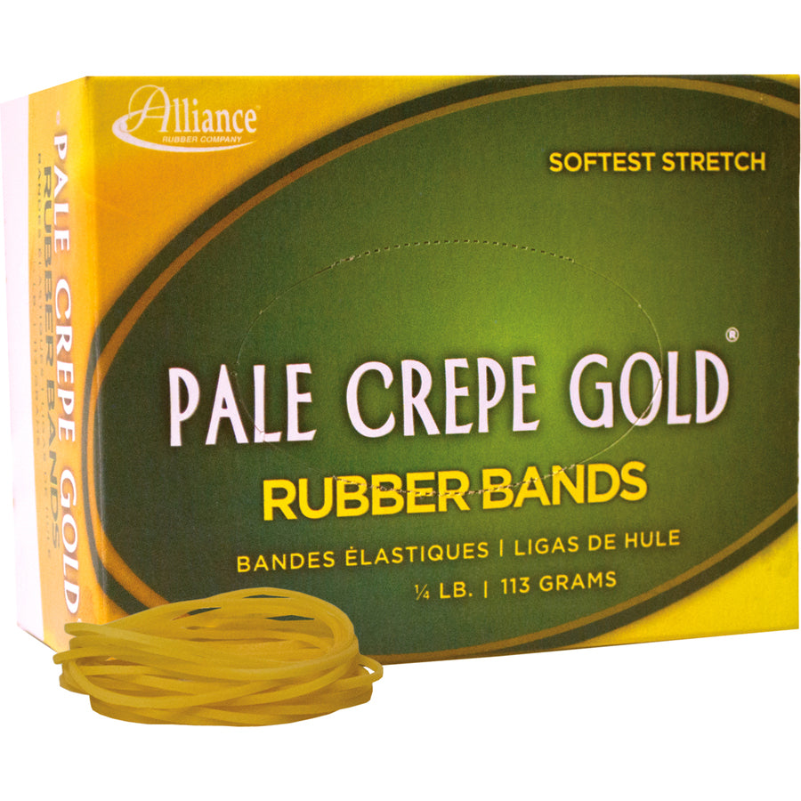Alliance Rubber Pale Crepe Gold Rubber Bands - Size: #16 - 2.5" Length x 0.1" Width - Reusable, Stretchable, Durable - Golden Crepe - 669 / Box
