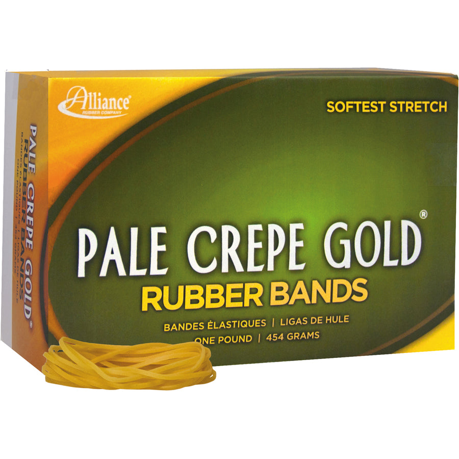 Alliance Rubber Pale Crepe Gold Rubber Bands - Size: #18 - 3" Length x 0.1" Width - Stretchable, Durable, Reusable - Golden Crepe - 2205 / Box