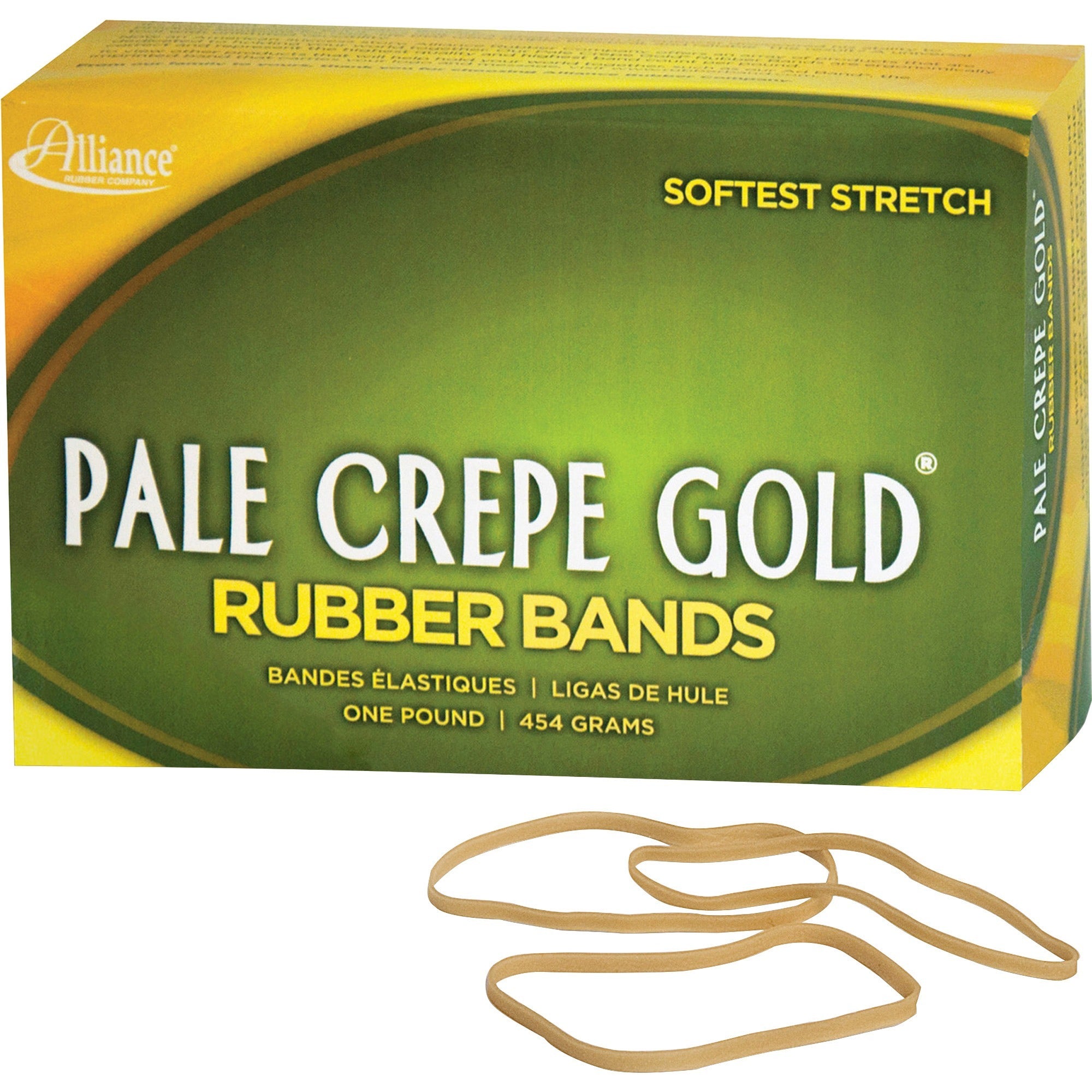 Alliance Rubber Pale Crepe Gold Rubber Bands - Size: #33 - 3.5" Length x 0.1" Width - Stretchable, Durable, Reusable - Golden Crepe - 1 Box