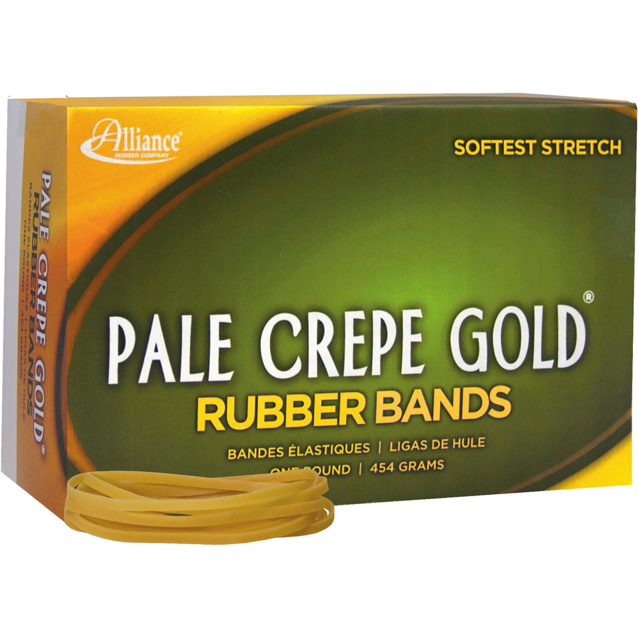 Alliance Rubber Pale Crepe Gold Rubber Bands - Size: #33 - 3.5" Length x 0.1" Width - Stretchable, Durable, Reusable - Golden Crepe - 1 Box