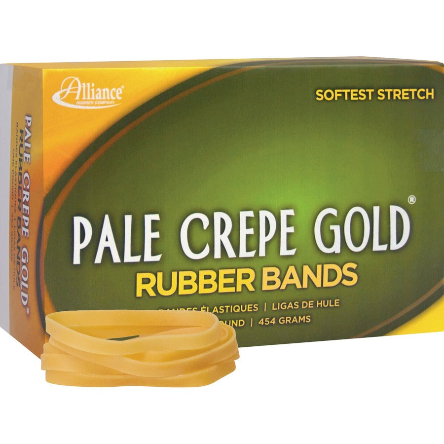 Alliance Rubber Pale Crepe Gold Rubber Bands - Size: #64 - 3.5" Length x 0.3" Width - Stretchable, Durable, Reusable - Golden Crepe - 1 Box