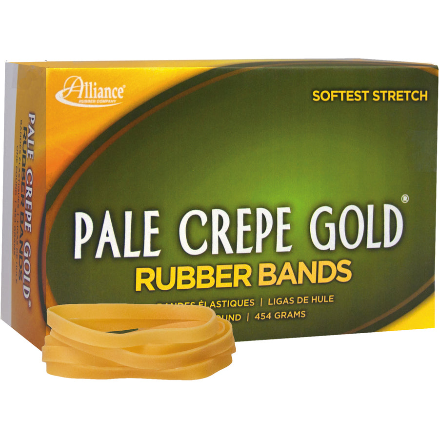 Alliance Rubber Pale Crepe Gold Rubber Bands - Size: #64 - 3.5" Length x 0.3" Width - Stretchable, Durable, Reusable - Golden Crepe - 1 Box