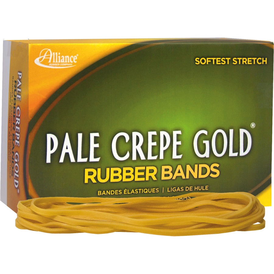 Alliance Rubber Pale Crepe Gold Rubber Bands - Size: #117B - 7" Length x 0.1" Width - Stretchable, Durable, Reusable - Golden Crepe - 300 / Box