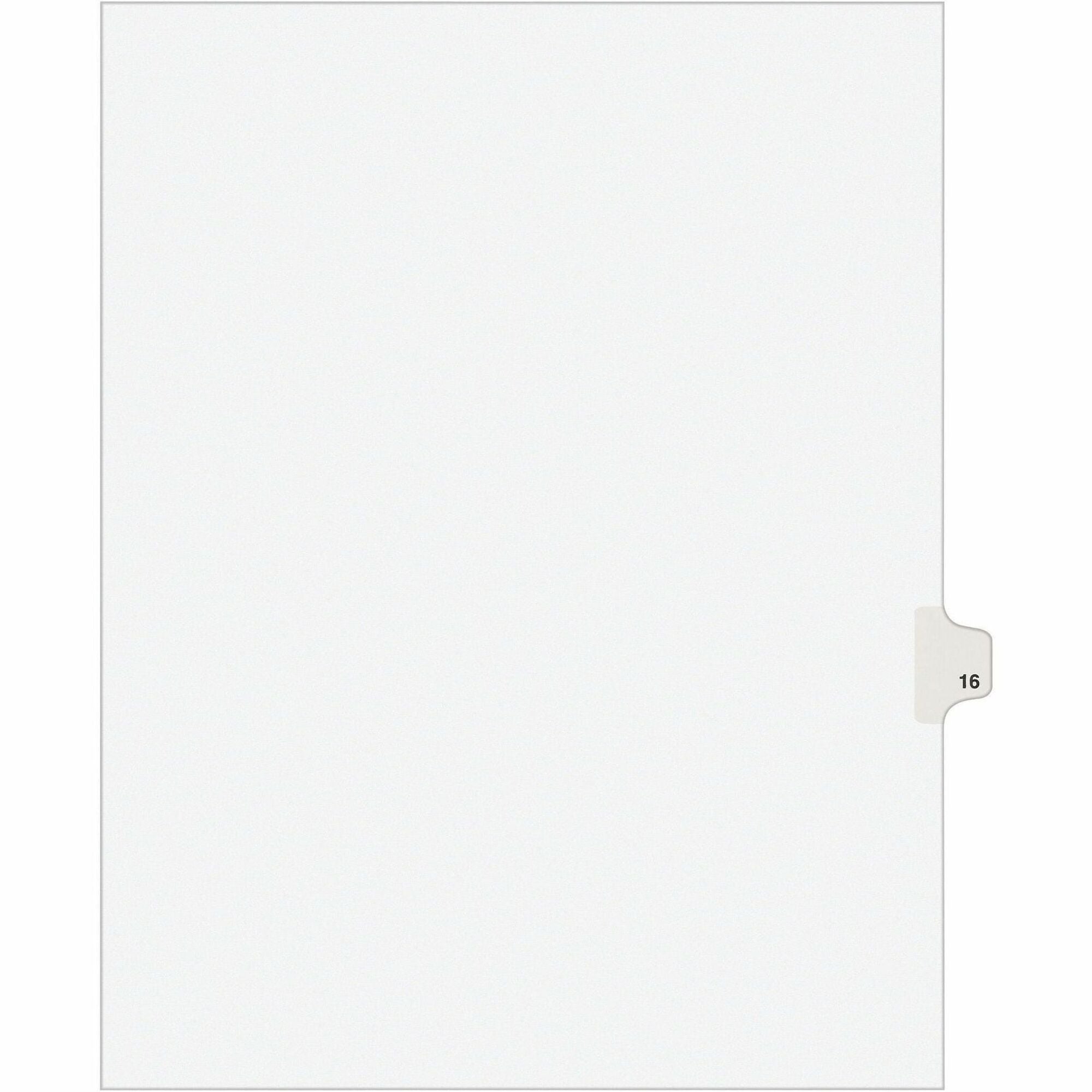 Avery Individual Legal Exhibit Divider, Avery Style, Digit 16, 1 Printed Tab, Letter Size, White, Reinforced Rip Proof Tab, Unpunched, 20% Recycled, 1 Tab per Set, 1 Pack