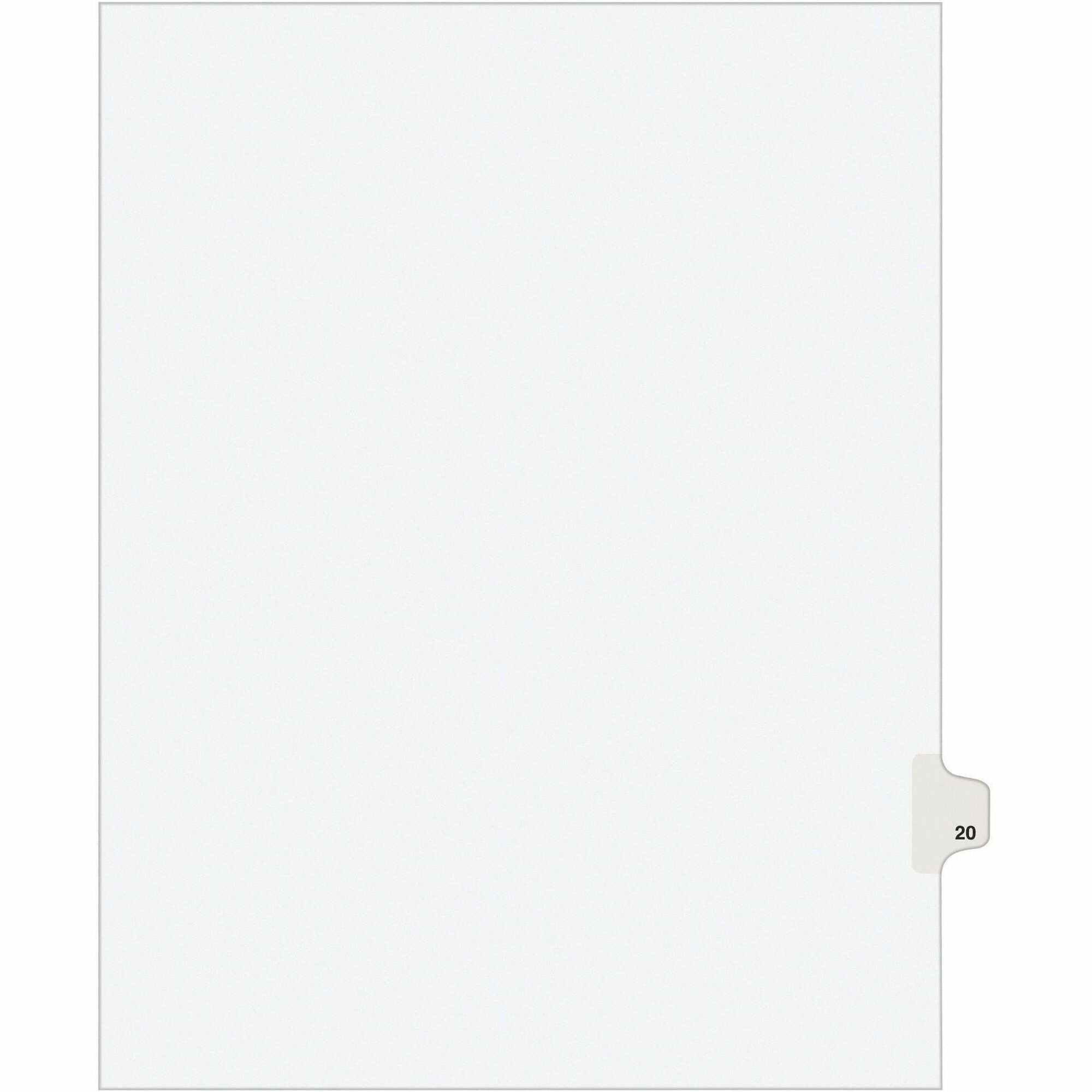 Avery Individual Legal Exhibit Divider, Avery Style, Digit 20, 1 Printed Tab, 1 Tab/Set, Letter Size, White, 8.5" x 11", 20% Recycled, Reinforced Rip Proof Tab, Unpunched, 1 Pack