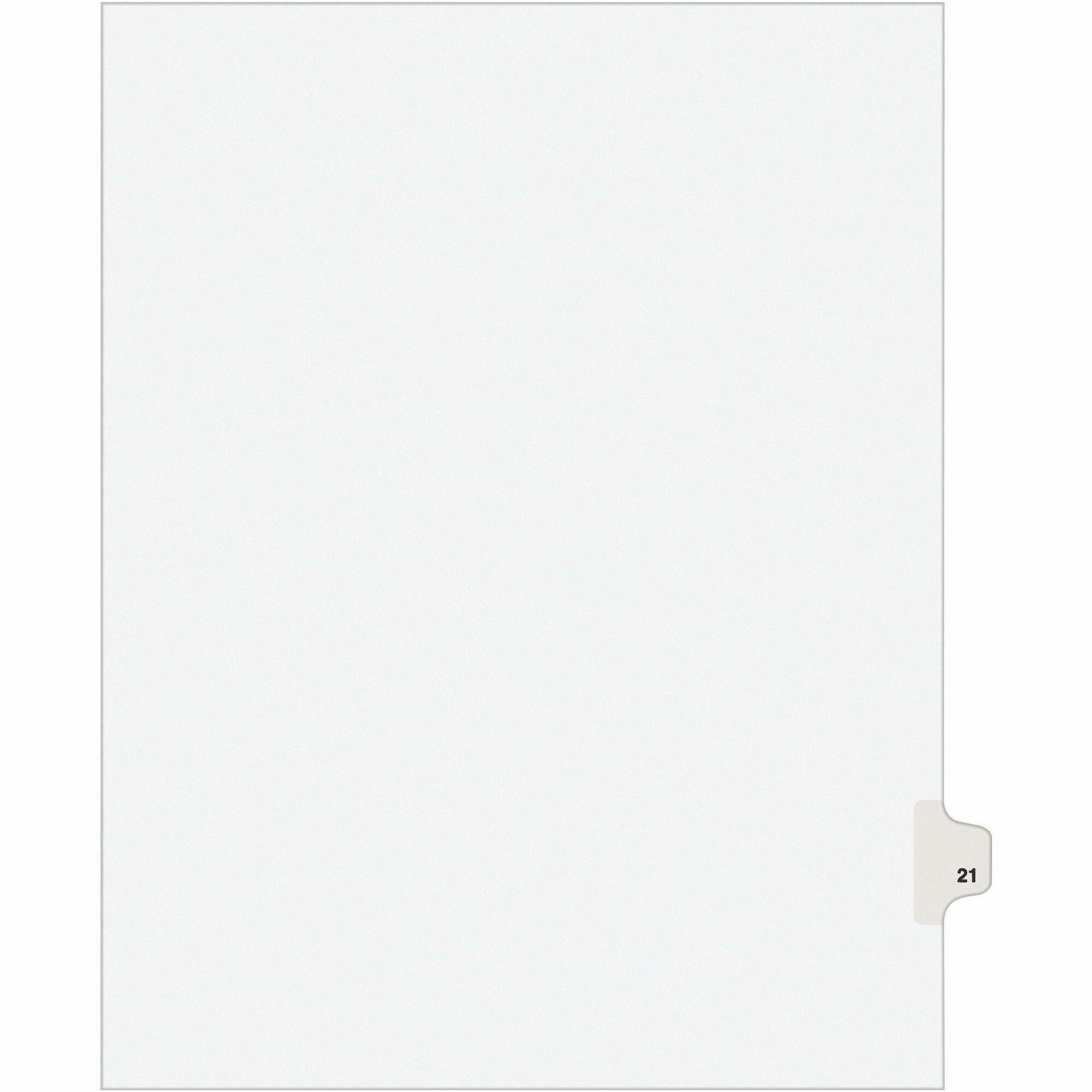 Avery Individual Legal Exhibit Divider, Avery Style, Digit 21, 1 Printed Tab, Letter Size, White, 1 Tab/Set, 1 Pack, Reinforced Rip Proof Tab, Unpunched, 20% Recycled Content
