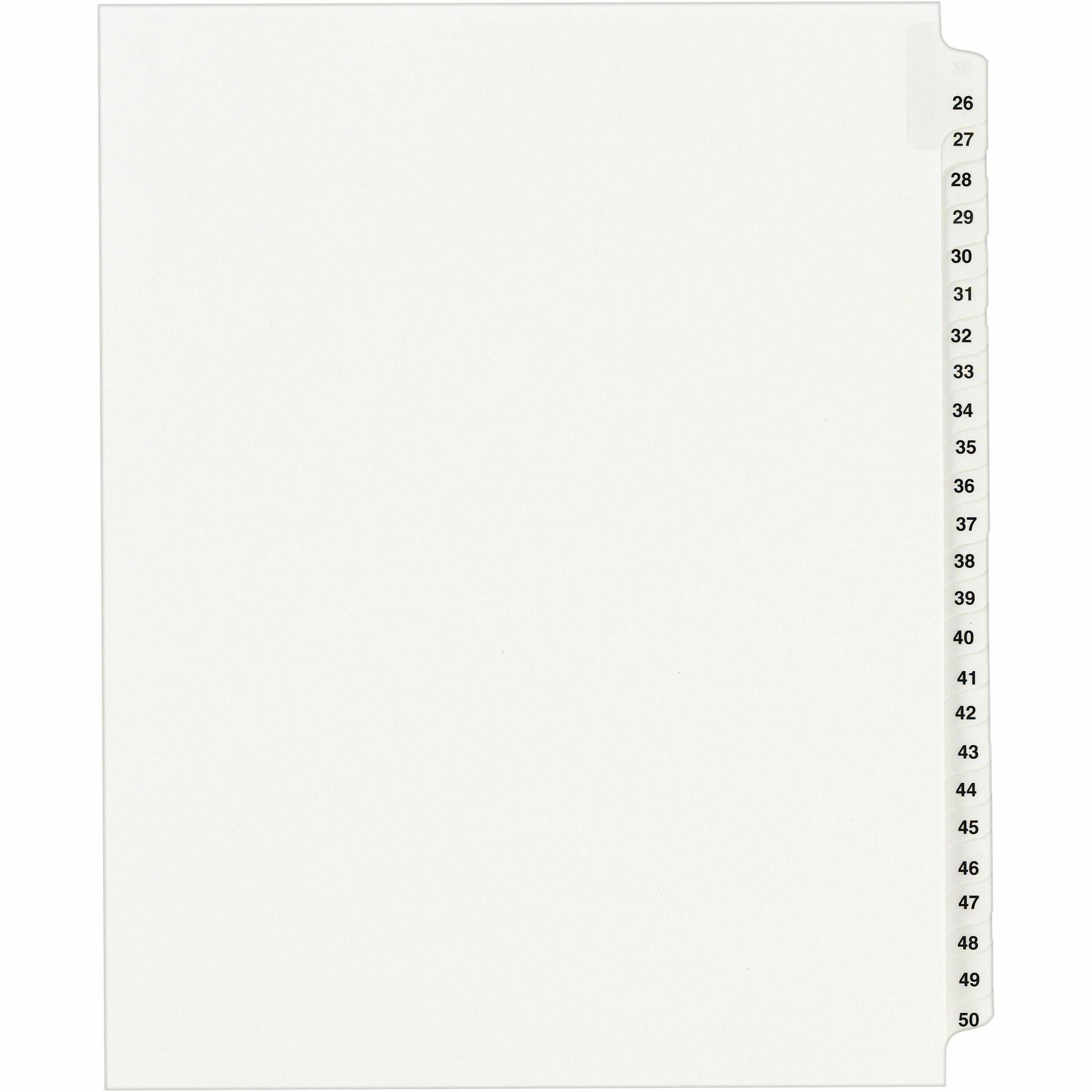 Avery Standard Collated Legal Exhibit Divider Set, Avery Style, 25 Dividers, Tabs 26-50, Letter Size, White, 20% Recycled, Reinforced Rip Proof Tabs, Unpunched, 1 Set