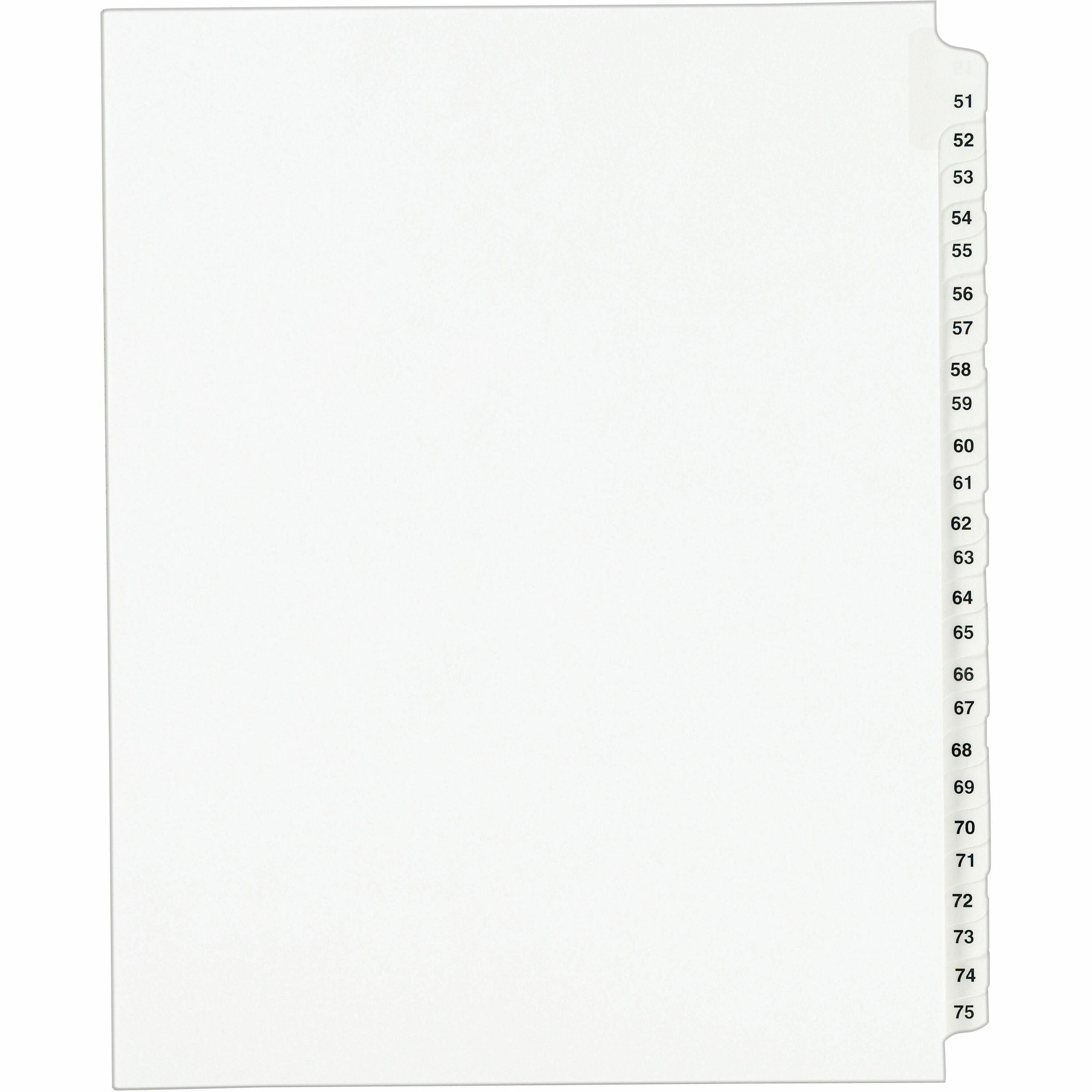 Avery Standard Collated Legal Exhibit Divider Set, 25 Dividers, Tabs 51-75, Letter Size, White, Reinforced Rip Proof Tabs, Unpunched, 20% Recycled, 1 Set