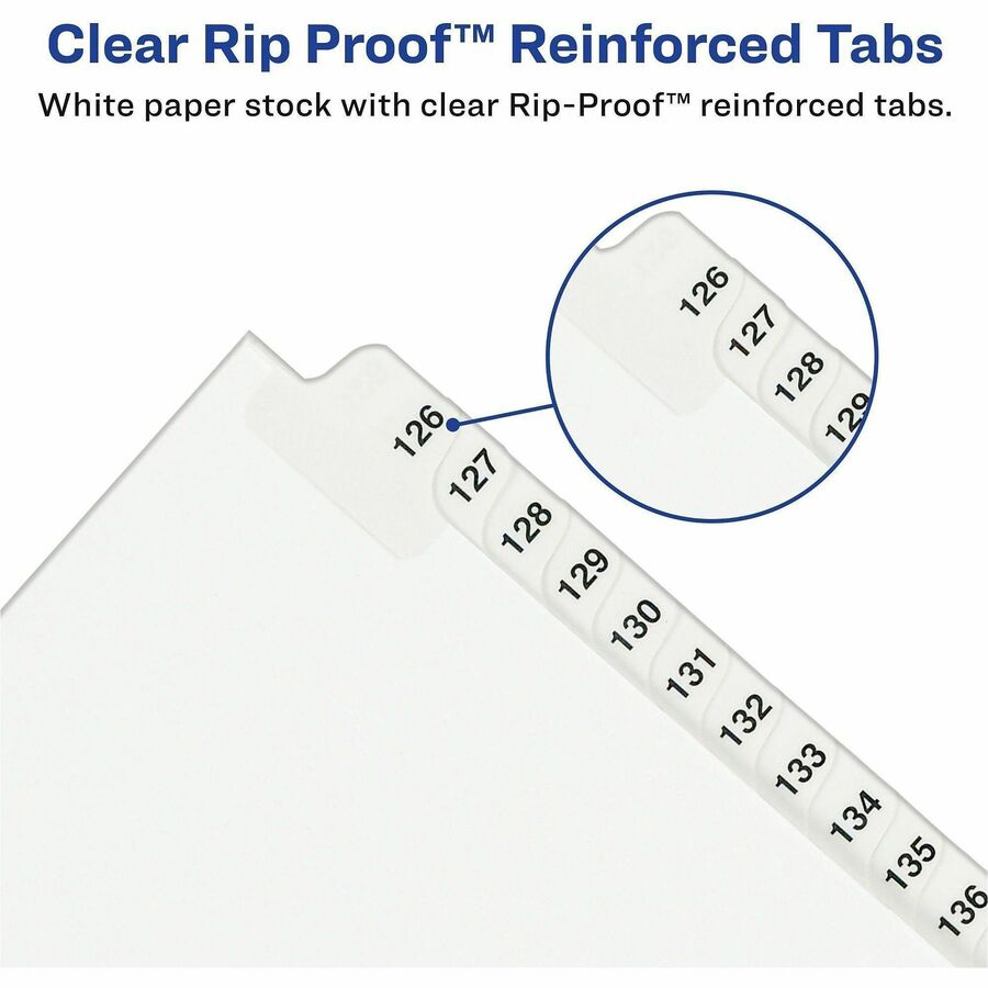 Avery Standard Collated Legal Exhibit Divider Set, 25 Dividers, Tabs 151-175, Letter Size, White Paper, Clear Reinforced Rip Proof Tabs, Unpunched, 1 Set, 20% Recycled Content