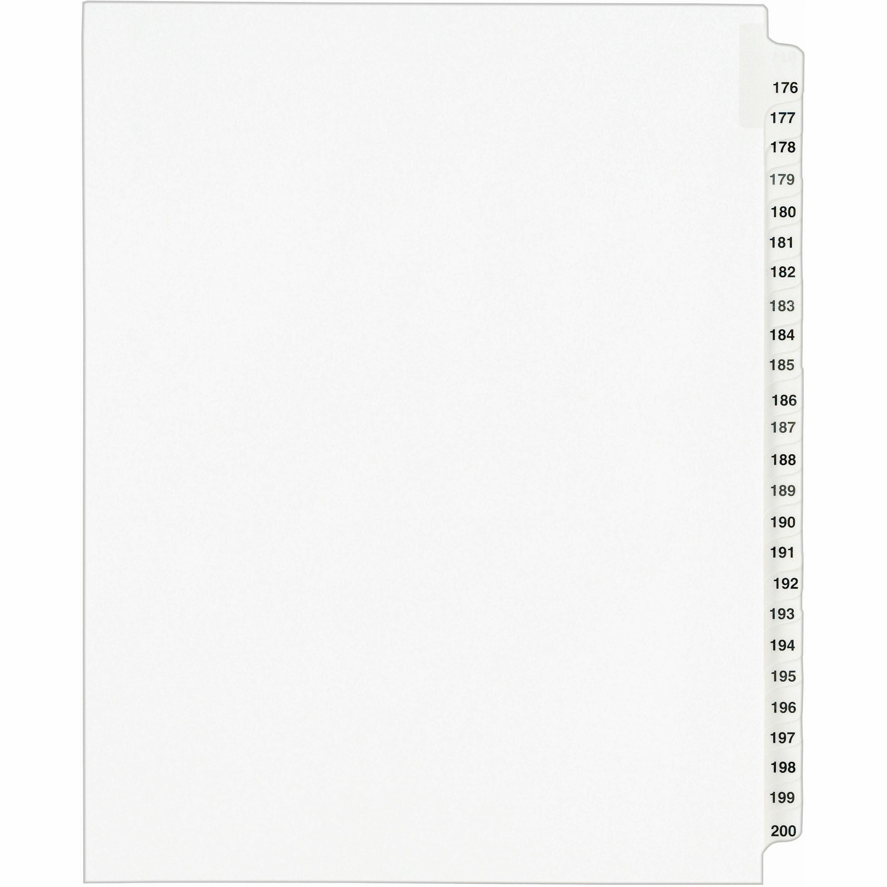 Avery Standard Collated Legal Exhibit Divider Set, Avery Style, 25 Dividers (Tabs 176-200), Letter Size, White Paper, Clear Reinforced Rip Proof Tabs, Unpunched, 1 Set, 20% Recycled Content