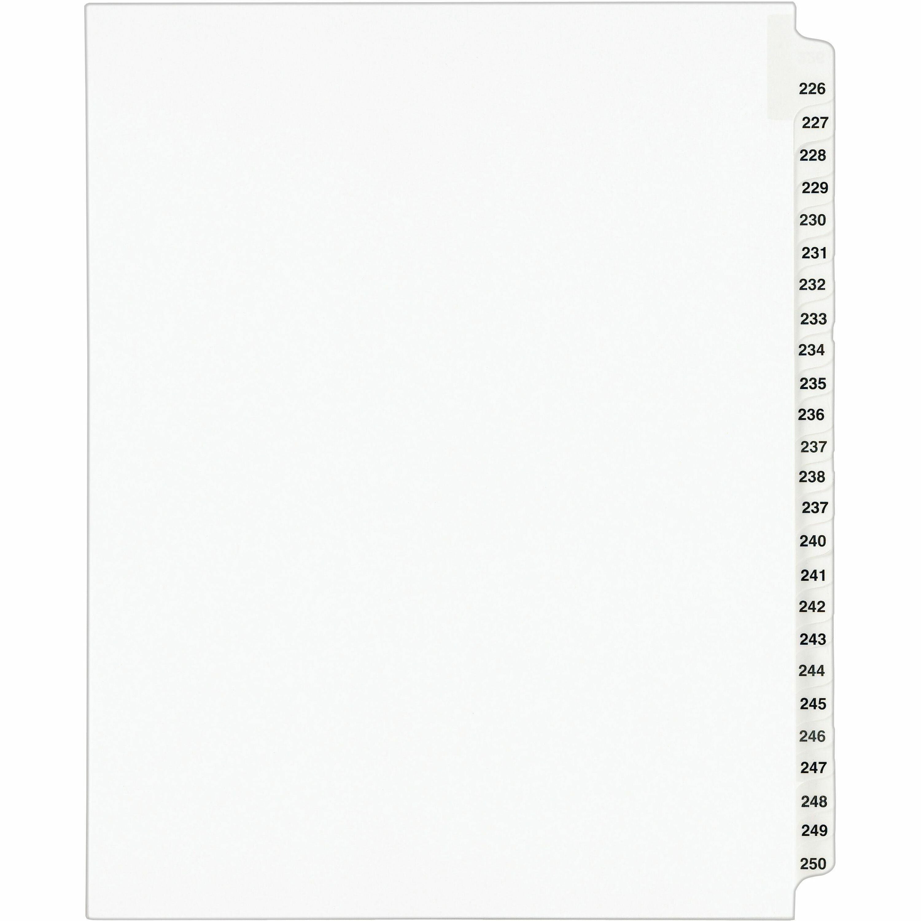 Avery Standard Collated Legal Exhibit Divider Set, 25 Dividers, Tabs 226-250, Letter Size, White Paper, Clear Reinforced Rip Proof Tabs, Unpunched, 1 Set, 20% Recycled Content